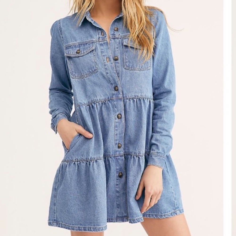 Free people Nicole denim shirt dress xs